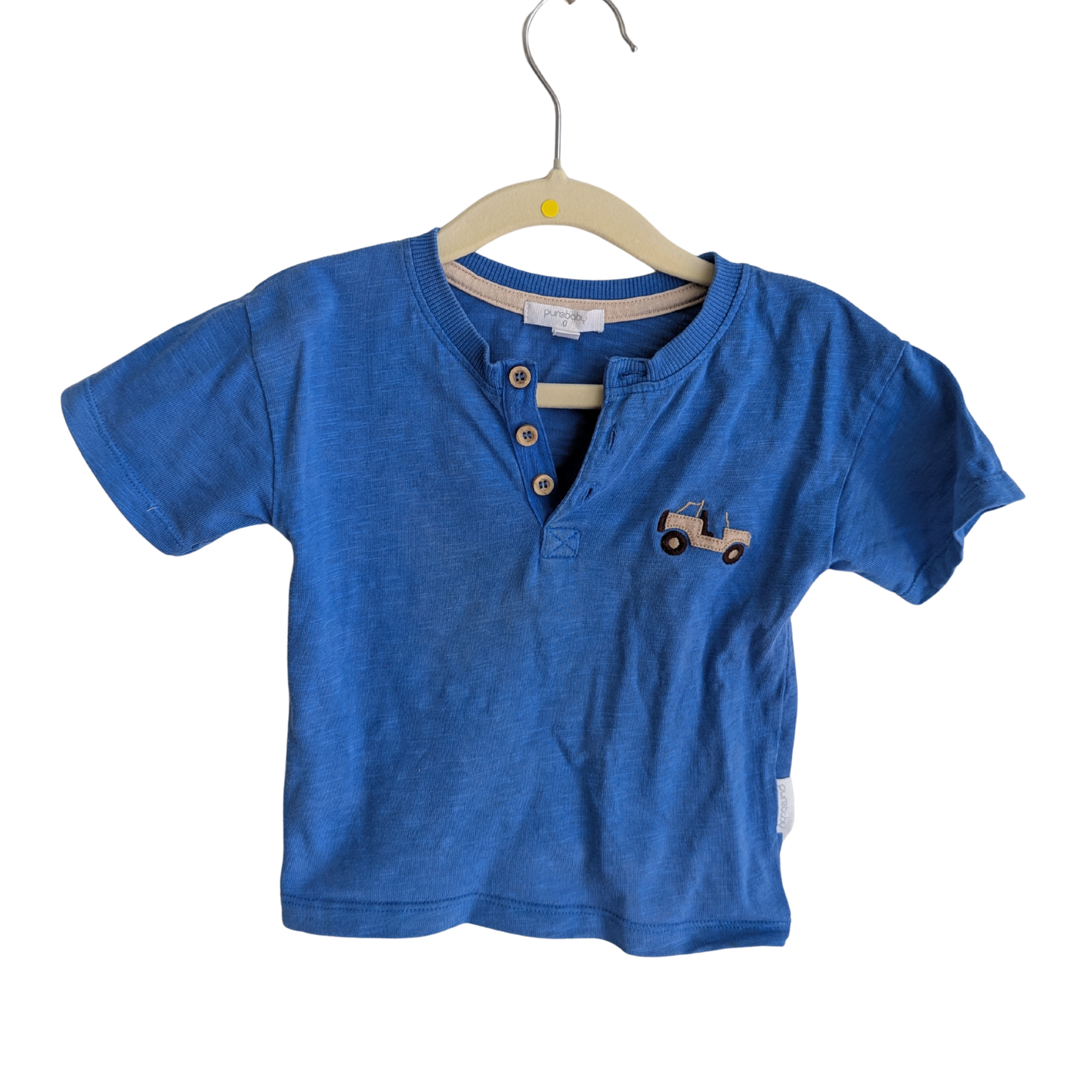 Purebaby Blue Tractor Polo, Size 0