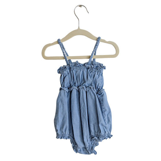 Country Road Denim Look Bow Romper, Size 12-18 Months