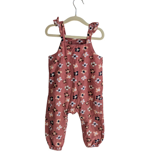Sprout Long Overalls in Red Floral, Size 1