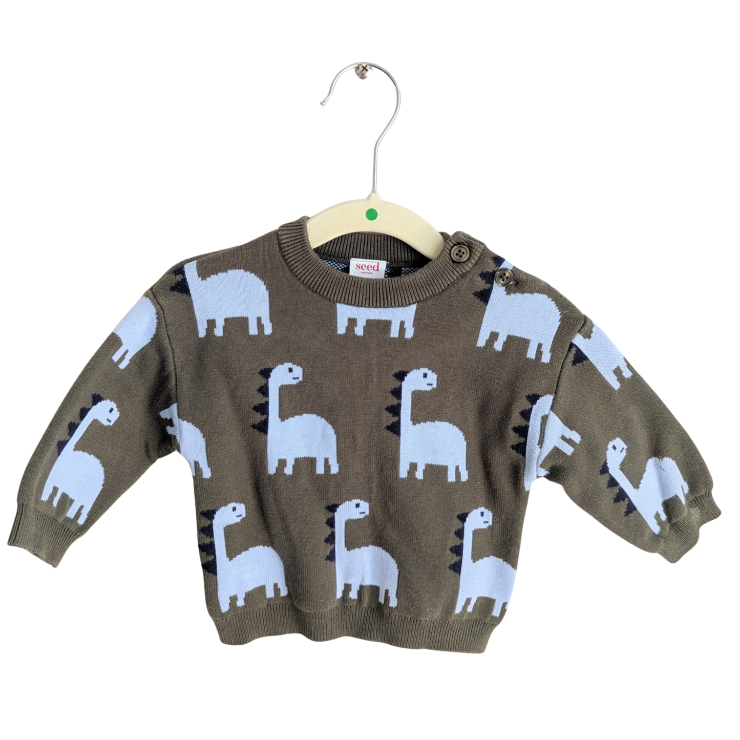 Seed Dinosaur Sweater Green, Size 000