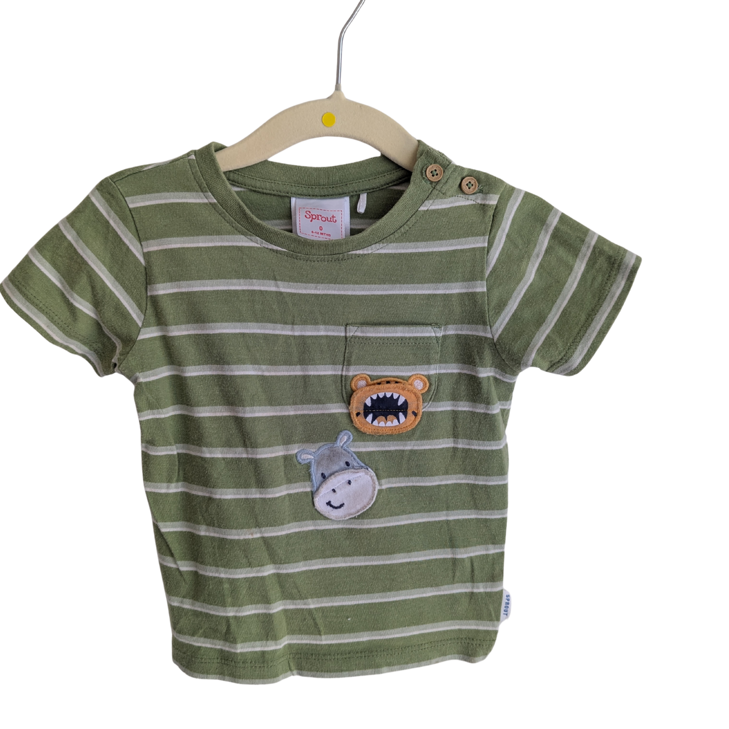 Sprout Green Striped Hippo Top, Size 0