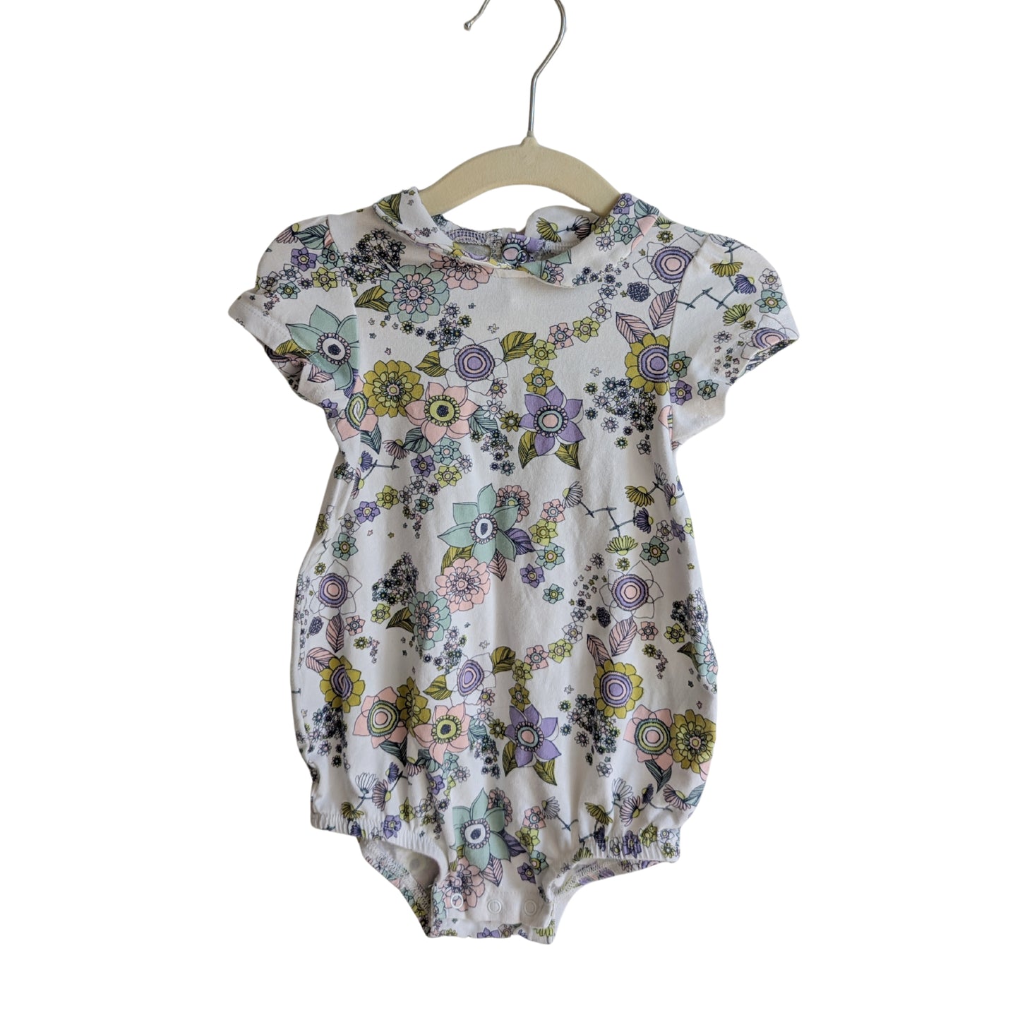 Milky Retro Flower Romper, Size 0