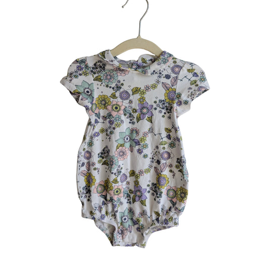 Milky Retro Flower Romper, Size 0