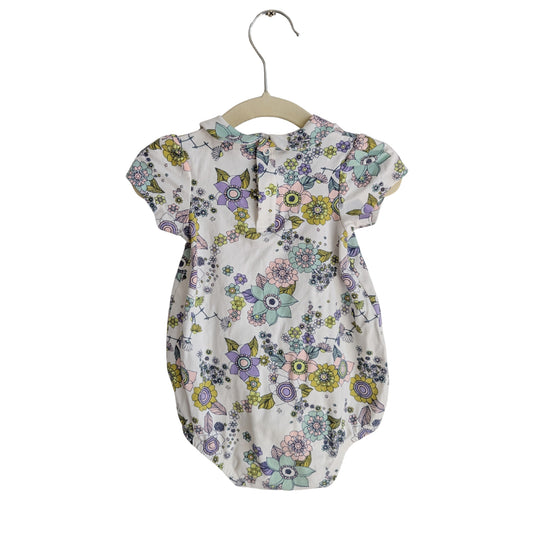 Milky Retro Flower Romper, Size 0