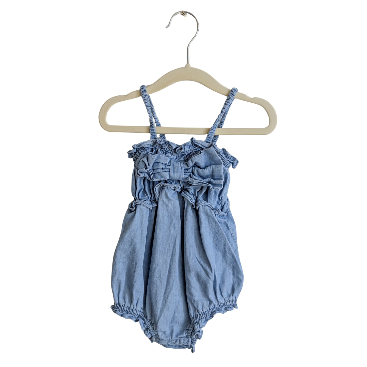 Country Road Denim Look Bow Romper, Size 12-18 Months