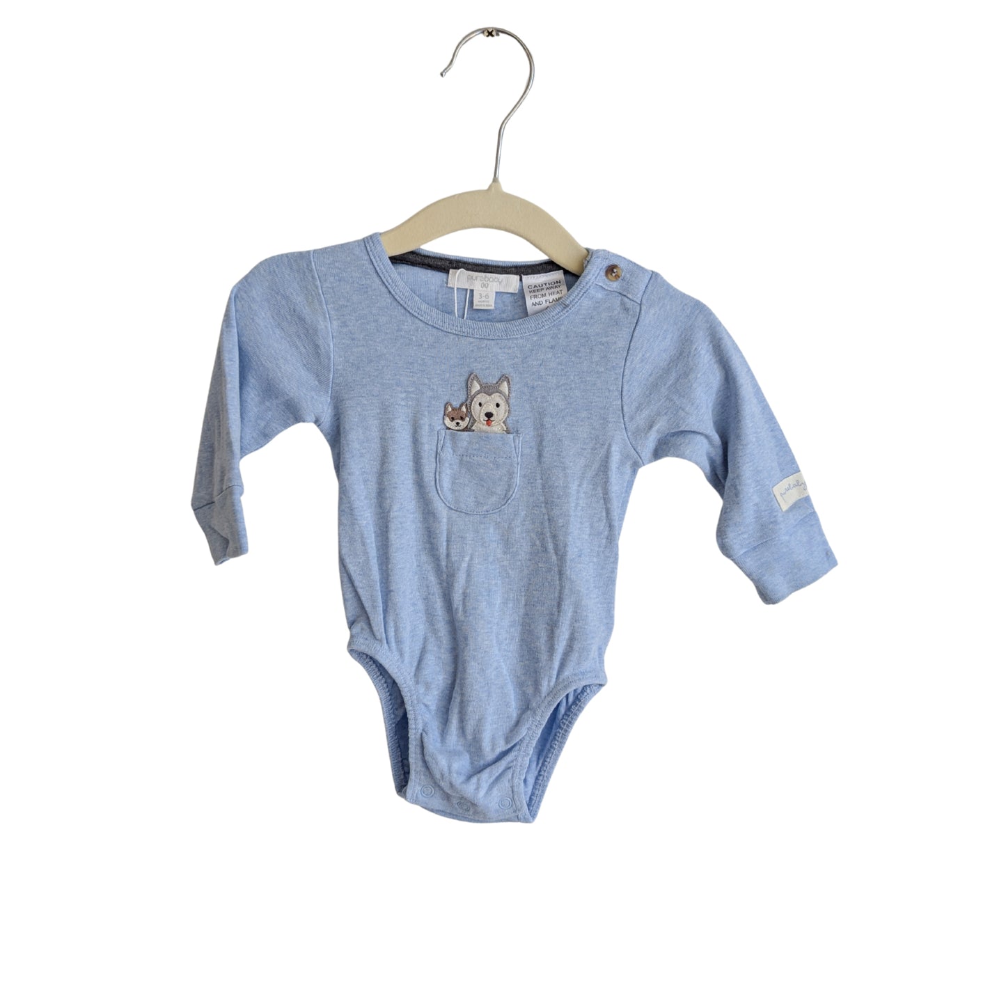 Purebaby Blue Pocket Pals Onesie, Size 00
