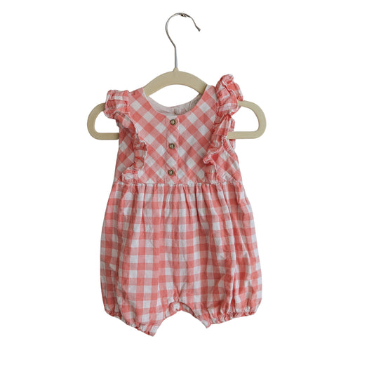Purebaby Coral Gingham Romper, Size 00