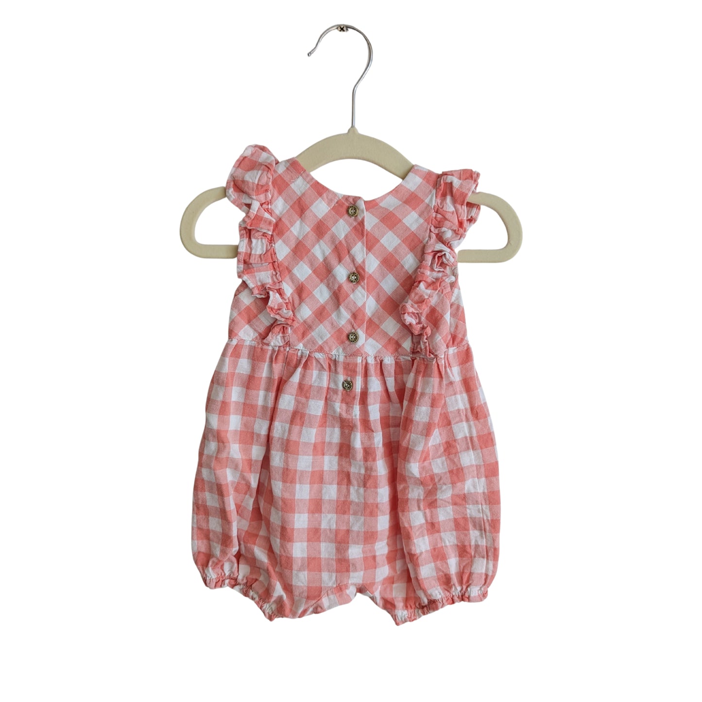 Purebaby Coral Gingham Romper, Size 00
