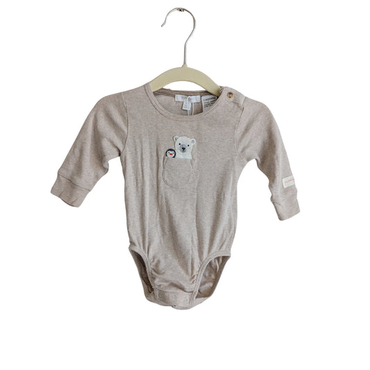 Purebaby Beige Pocket Pals Onesie, Size 00