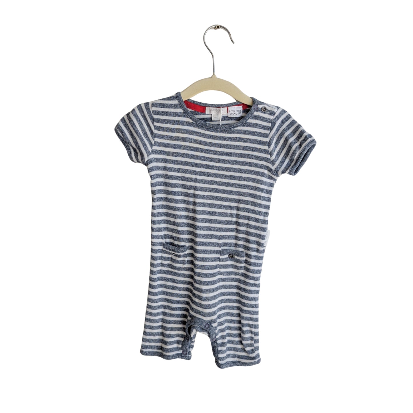 Purebaby Grey Stripe Onesie, Size 0