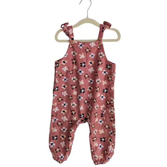 Sprout Long Overalls in Red Floral, Size 1