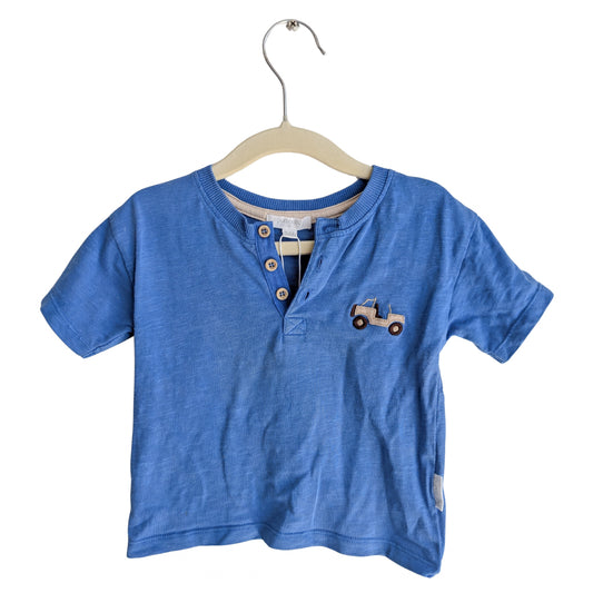 Purebaby Blue Tractor Polo, Size 0