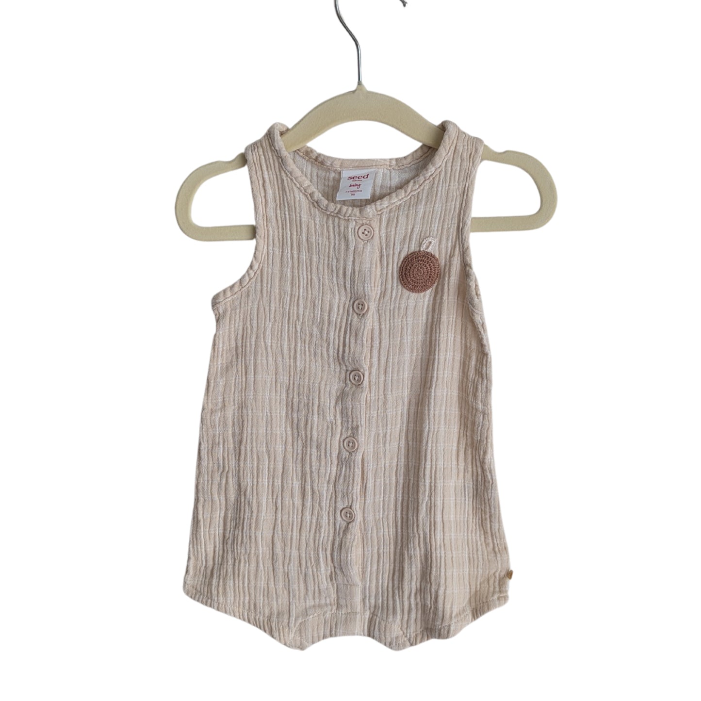 Seed Beige Crumpled Romper, Size 00