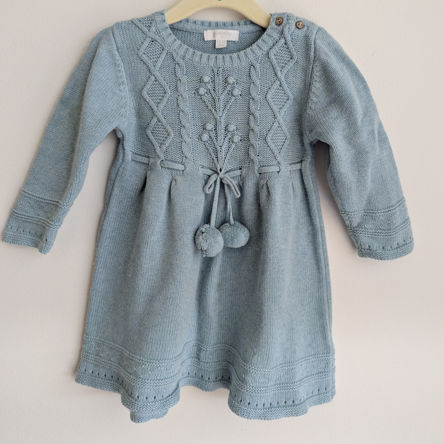 Purebaby Blue Knitted Dress, Size 18 Months