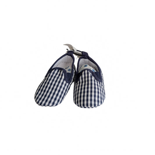 Walnut Navy Gingham Sandal, Size M