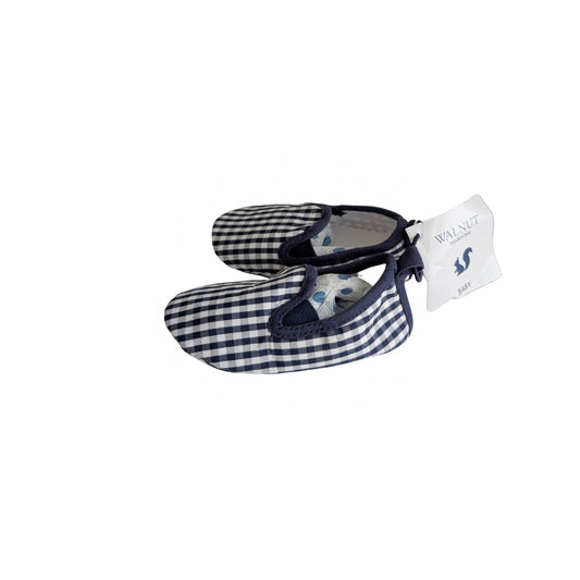 Walnut Navy Gingham Sandal, Size M
